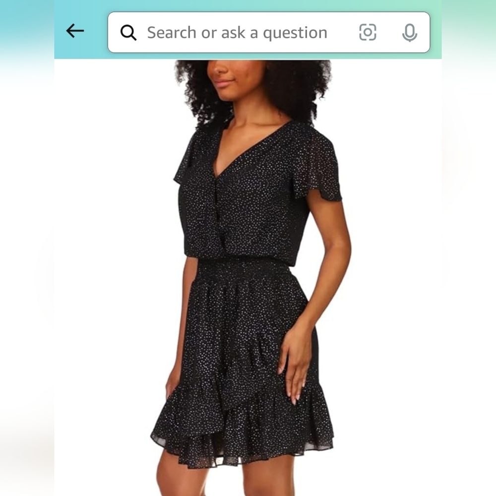 Michael Kors Printed Silver Doted faux-wrap Ruffled dress black/Silver S…